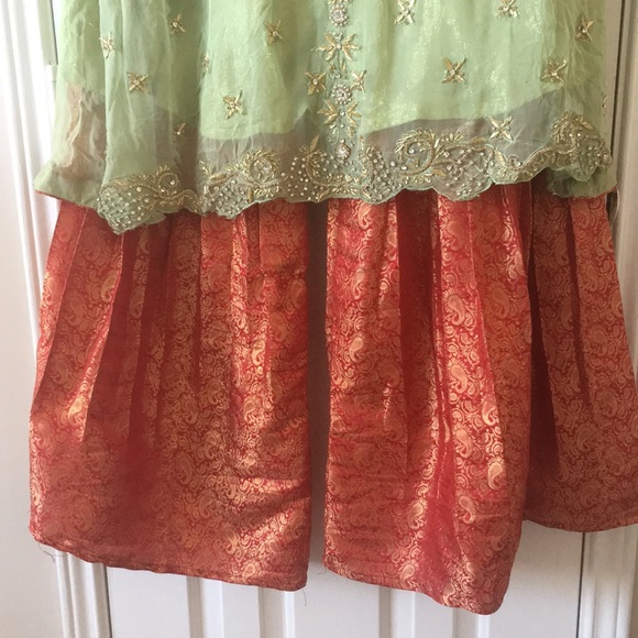 Mint & red pakistani indian gharara sharara dress - Picture 3 of 6